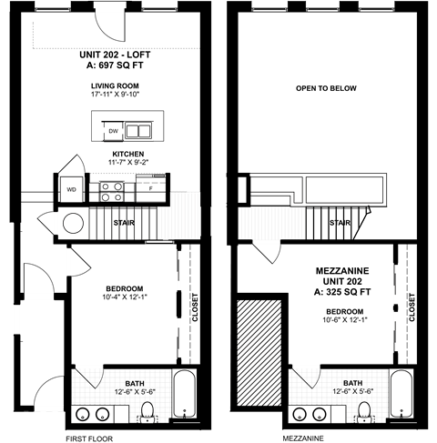 Floor plan for 2 beds, 2 baths, 1078 sqft